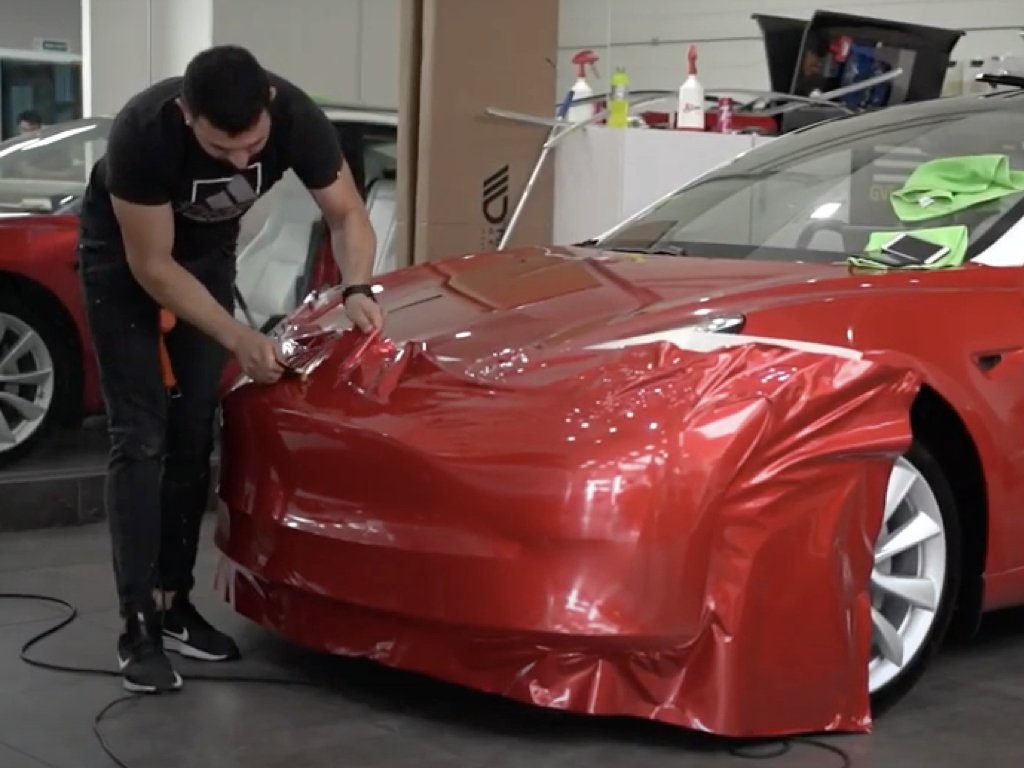 Tesla Model 3 Wrapped in Luscious Lips Red